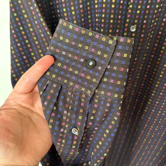 Ted Baker Men’s Multi Colored Small Square Black Long Sleeve Button Down - Picture 5 of 9